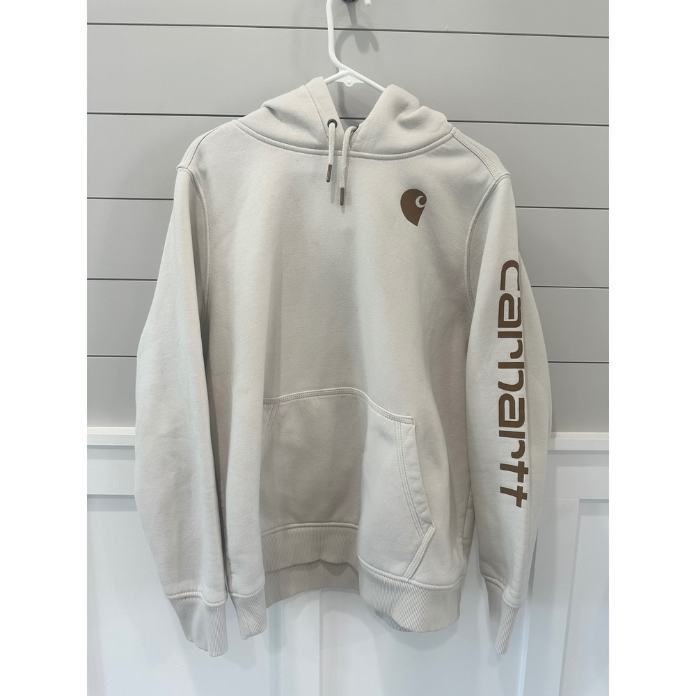 Carhartt Relaxed‎ Fit Hoodie Cream Beige Logo Sleeve Graphic TS0288-W XL 16-18